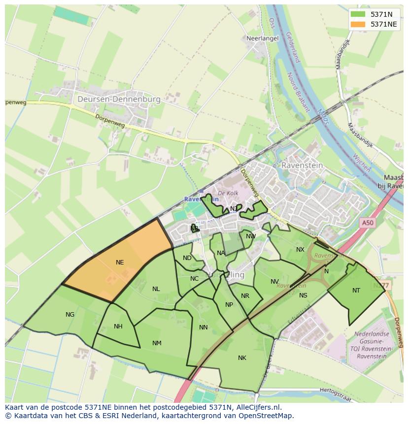 Afbeelding van het postcodegebied 5371 NE op de kaart.
