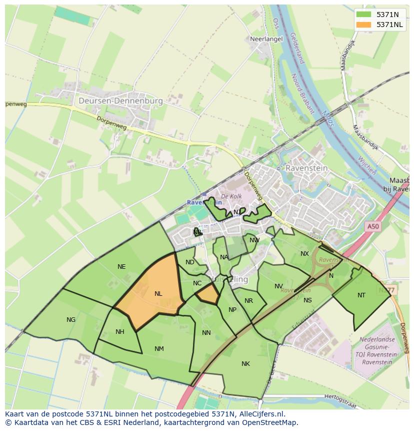 Afbeelding van het postcodegebied 5371 NL op de kaart.