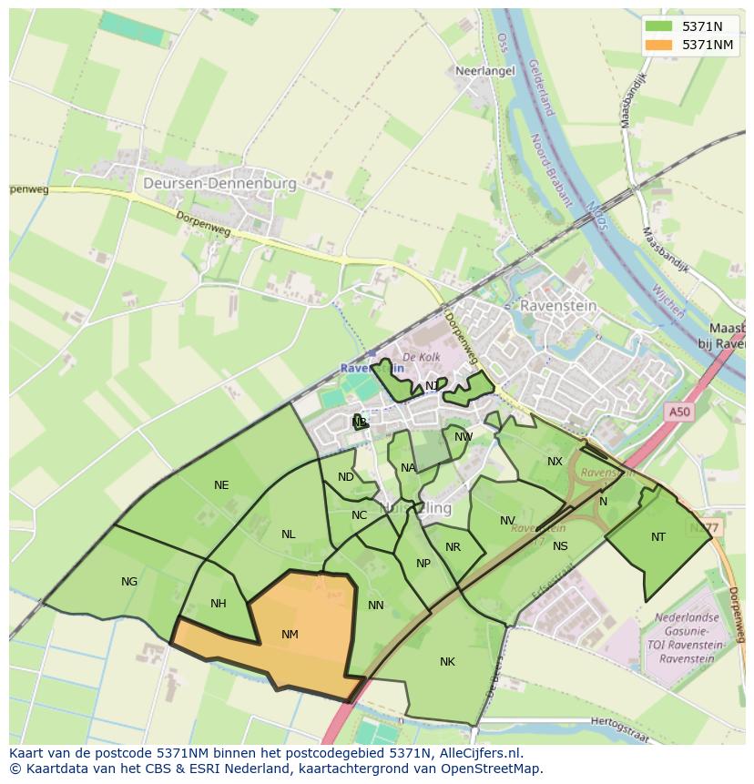 Afbeelding van het postcodegebied 5371 NM op de kaart.
