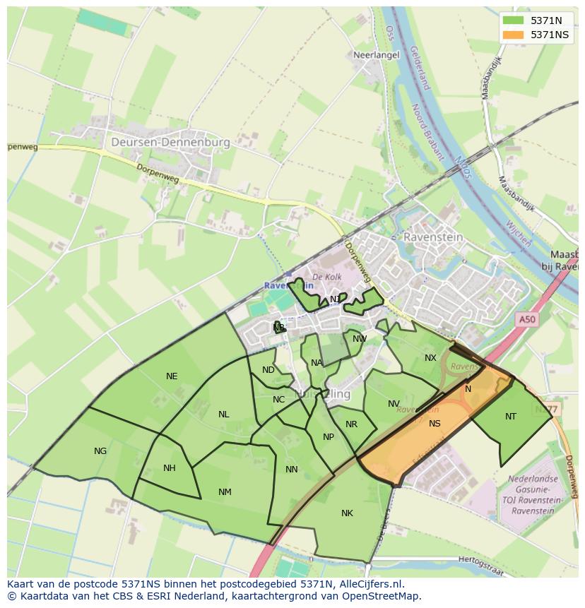 Afbeelding van het postcodegebied 5371 NS op de kaart.