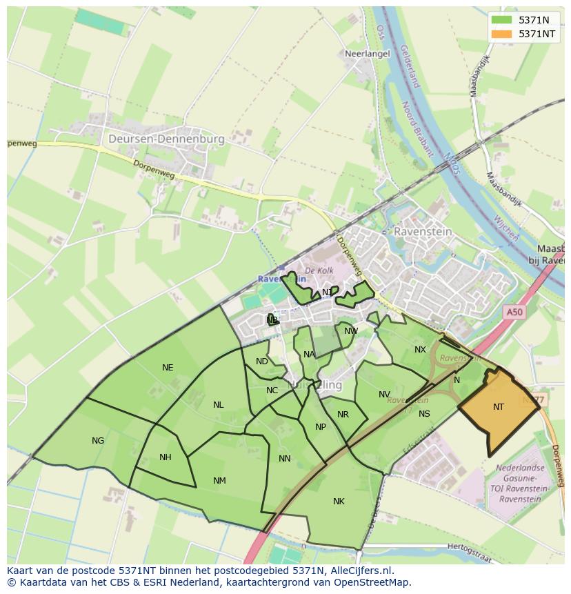 Afbeelding van het postcodegebied 5371 NT op de kaart.