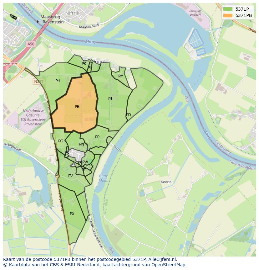 Afbeelding van het postcodegebied 5371 PB op de kaart.