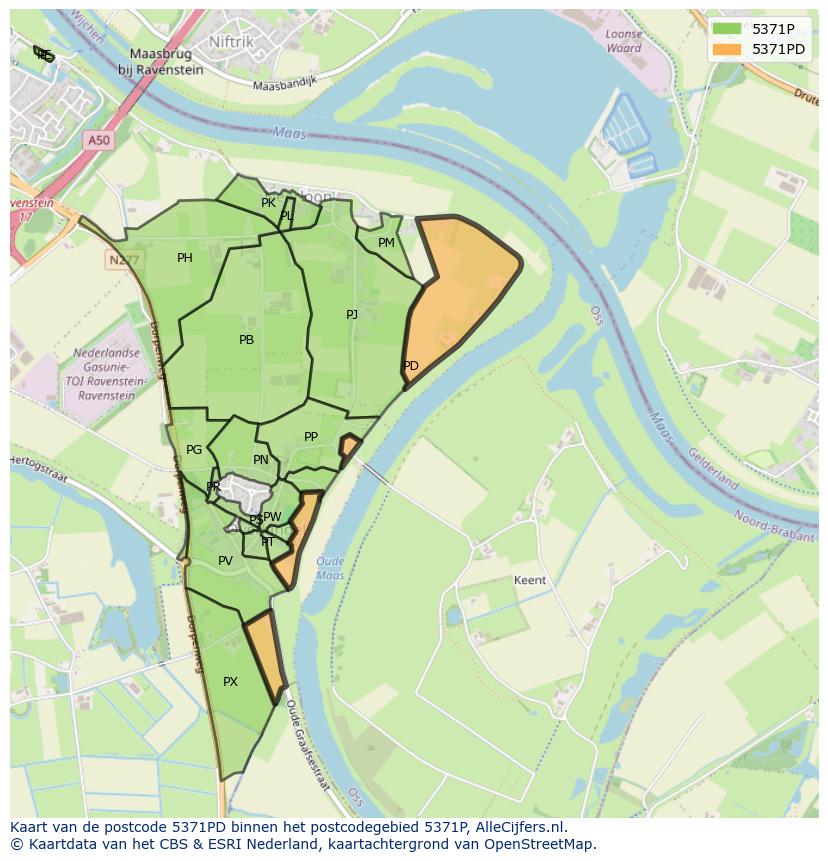 Afbeelding van het postcodegebied 5371 PD op de kaart.