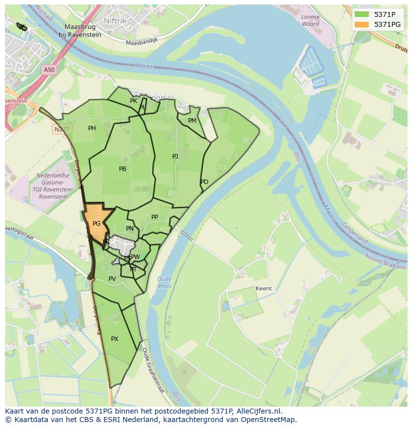 Afbeelding van het postcodegebied 5371 PG op de kaart.