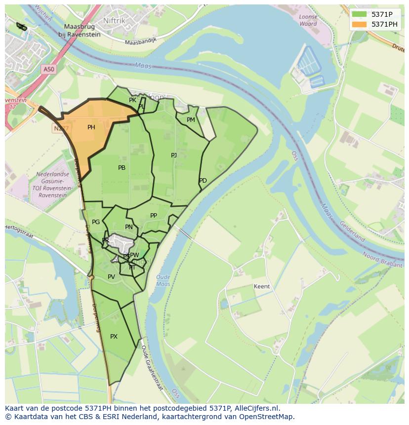 Afbeelding van het postcodegebied 5371 PH op de kaart.
