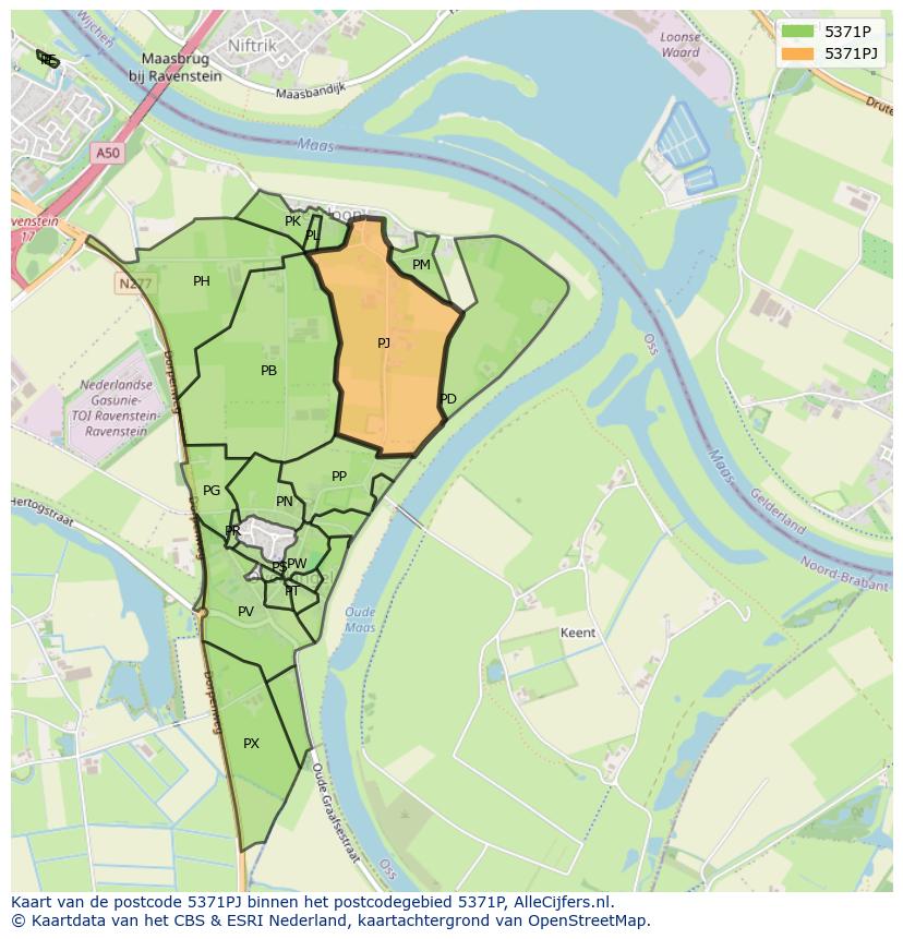 Afbeelding van het postcodegebied 5371 PJ op de kaart.