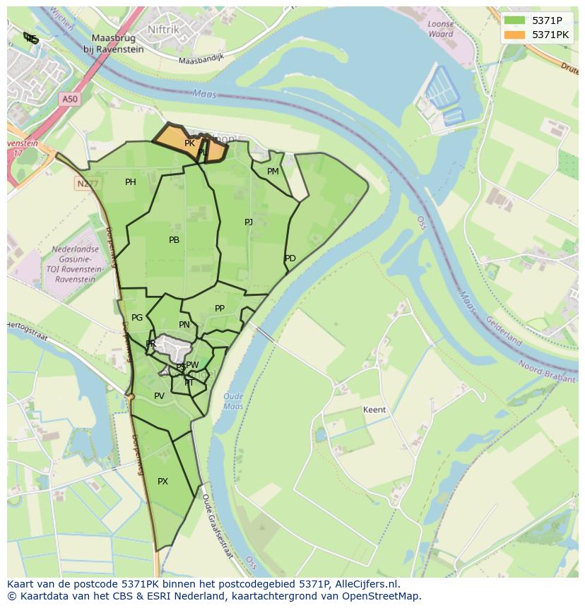 Afbeelding van het postcodegebied 5371 PK op de kaart.
