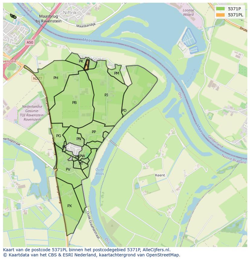 Afbeelding van het postcodegebied 5371 PL op de kaart.