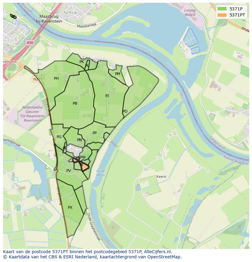 Afbeelding van het postcodegebied 5371 PT op de kaart.