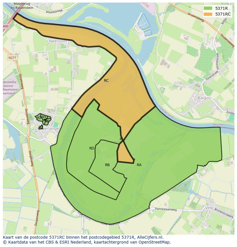 Afbeelding van het postcodegebied 5371 RC op de kaart.