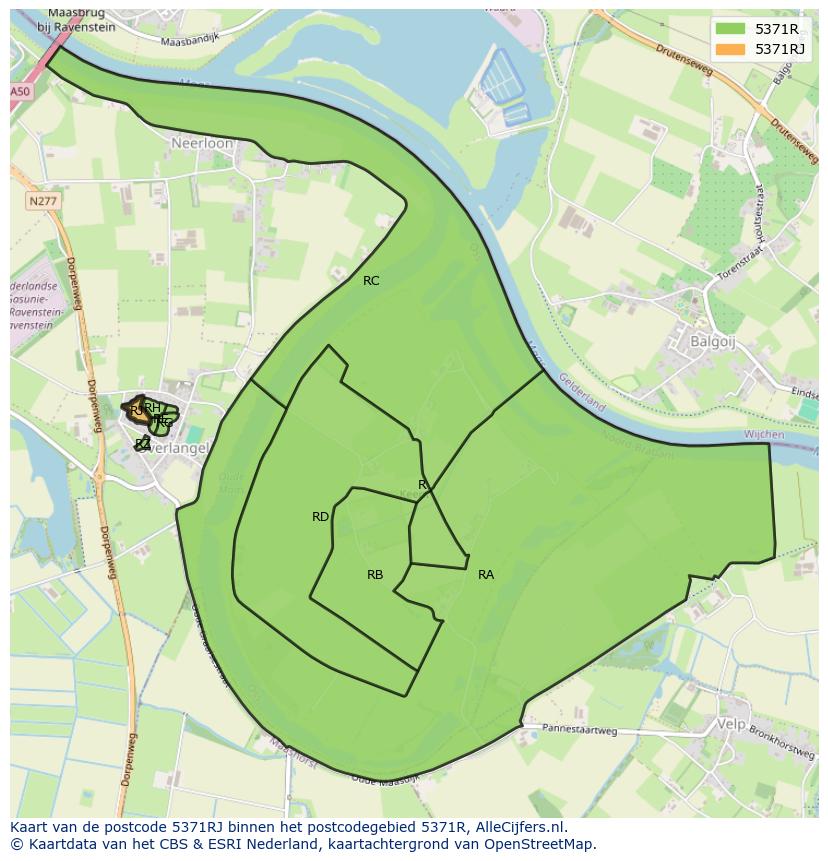 Afbeelding van het postcodegebied 5371 RJ op de kaart.