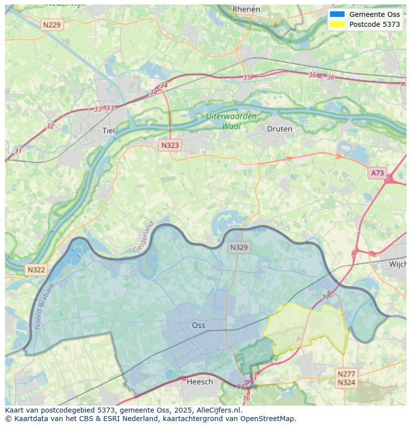 Afbeelding van het postcodegebied 5373 op de kaart.
