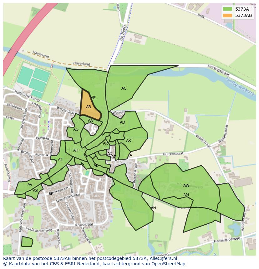 Afbeelding van het postcodegebied 5373 AB op de kaart.