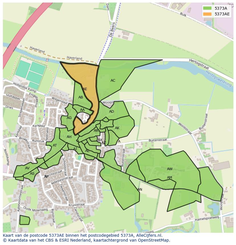 Afbeelding van het postcodegebied 5373 AE op de kaart.