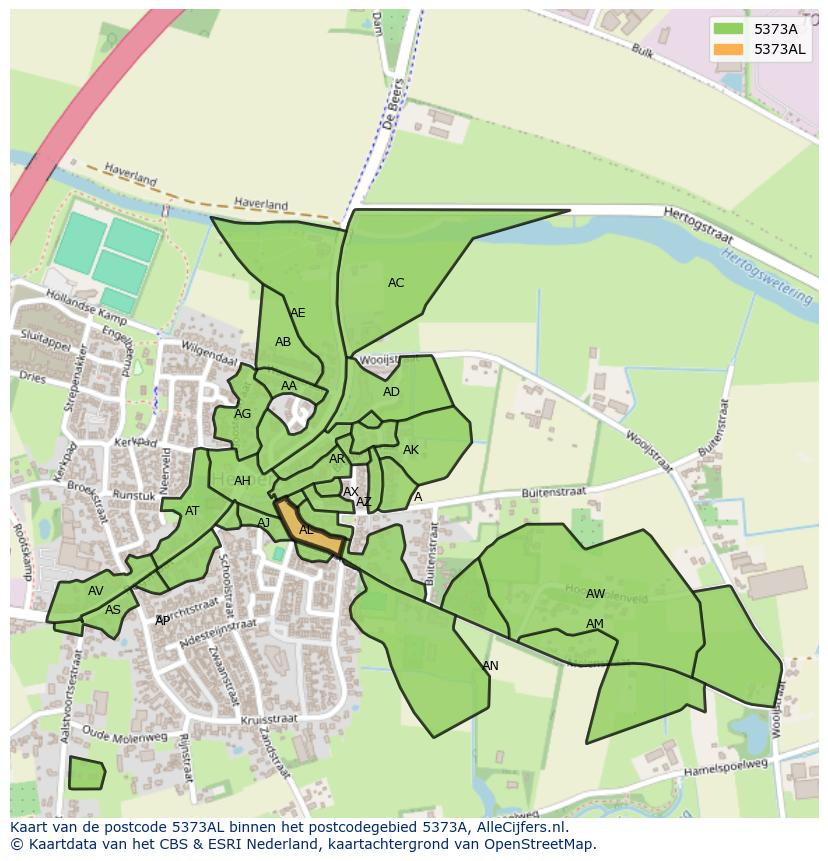 Afbeelding van het postcodegebied 5373 AL op de kaart.