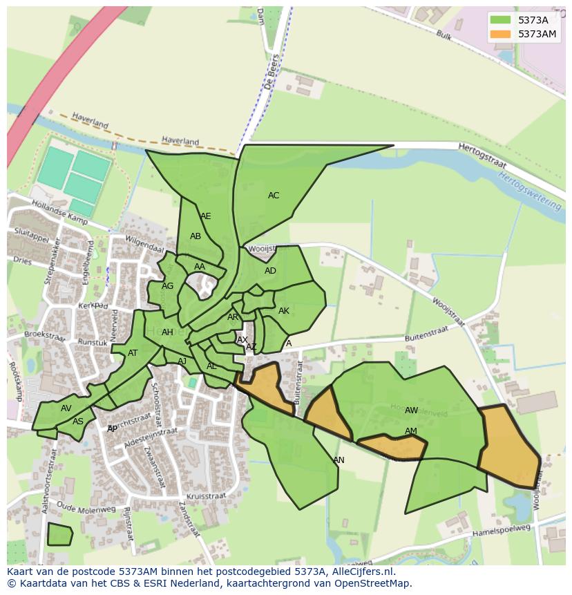 Afbeelding van het postcodegebied 5373 AM op de kaart.