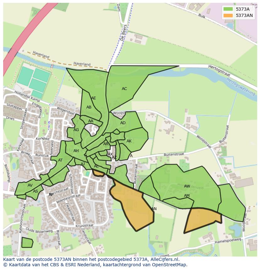 Afbeelding van het postcodegebied 5373 AN op de kaart.