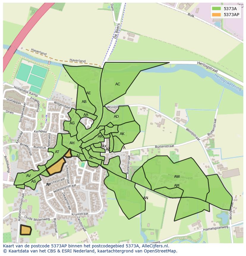 Afbeelding van het postcodegebied 5373 AP op de kaart.
