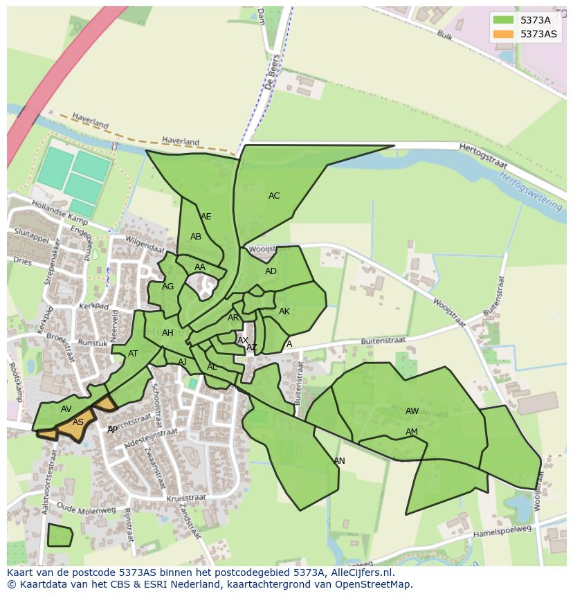 Afbeelding van het postcodegebied 5373 AS op de kaart.