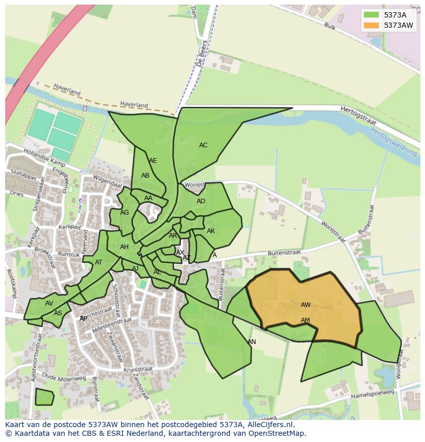 Afbeelding van het postcodegebied 5373 AW op de kaart.
