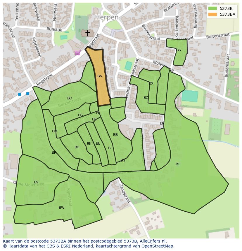 Afbeelding van het postcodegebied 5373 BA op de kaart.
