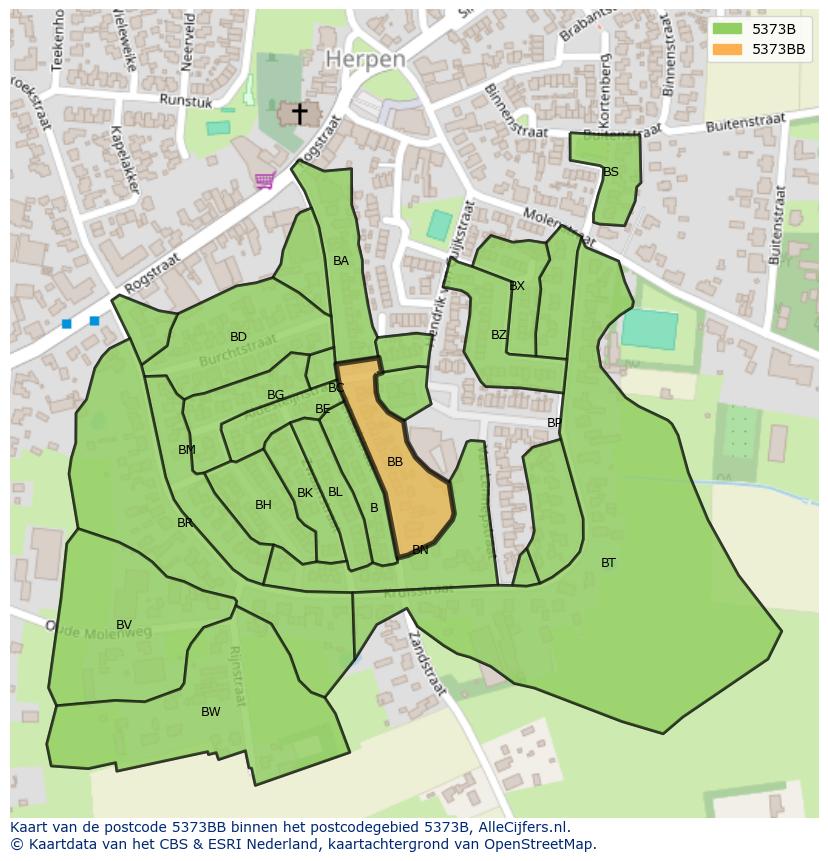 Afbeelding van het postcodegebied 5373 BB op de kaart.