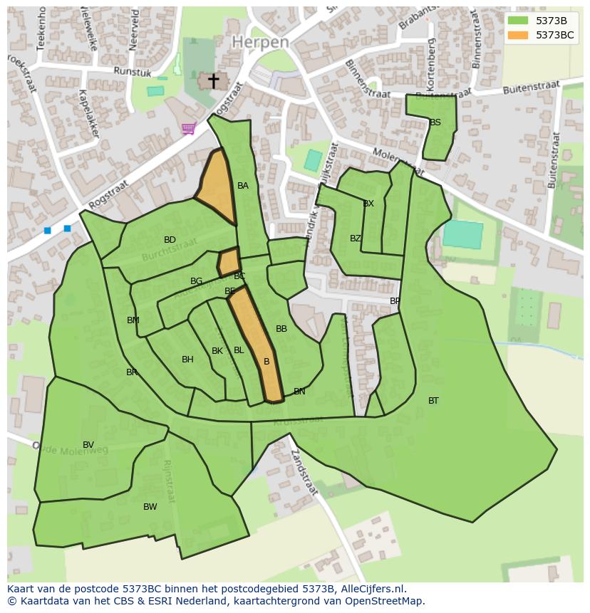 Afbeelding van het postcodegebied 5373 BC op de kaart.