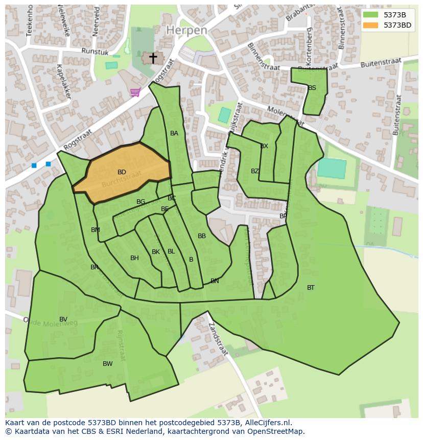 Afbeelding van het postcodegebied 5373 BD op de kaart.