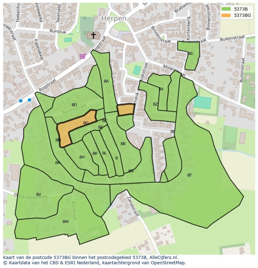 Afbeelding van het postcodegebied 5373 BG op de kaart.