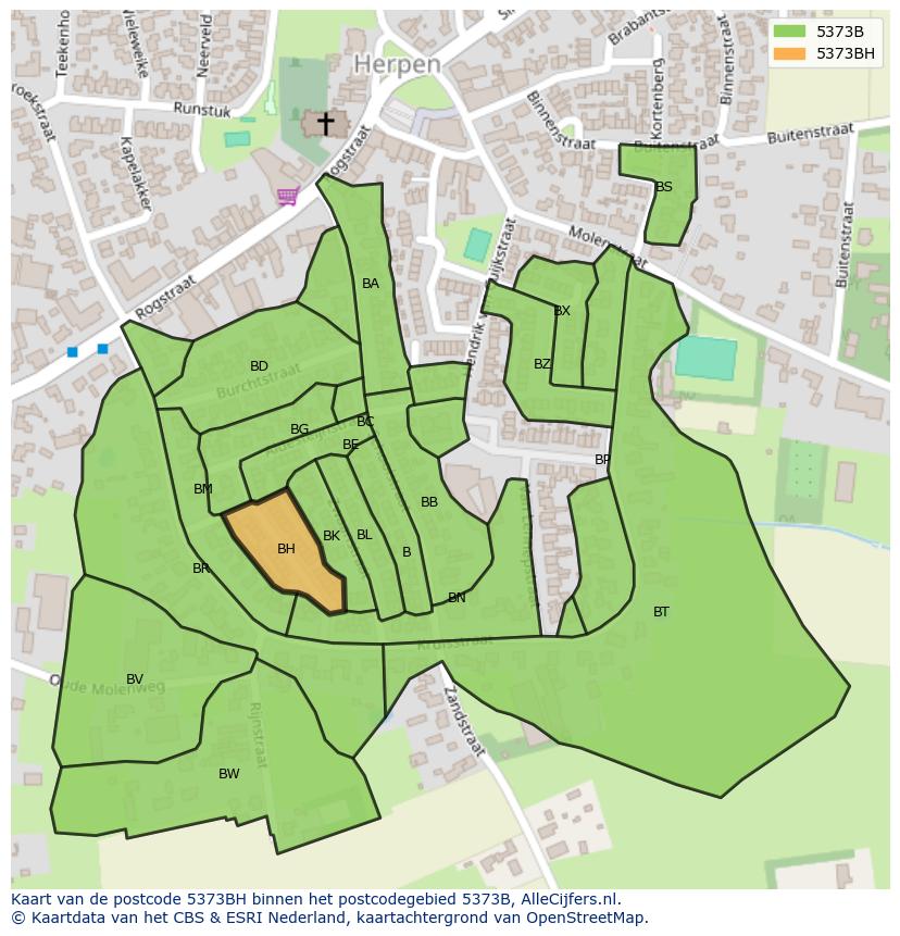 Afbeelding van het postcodegebied 5373 BH op de kaart.
