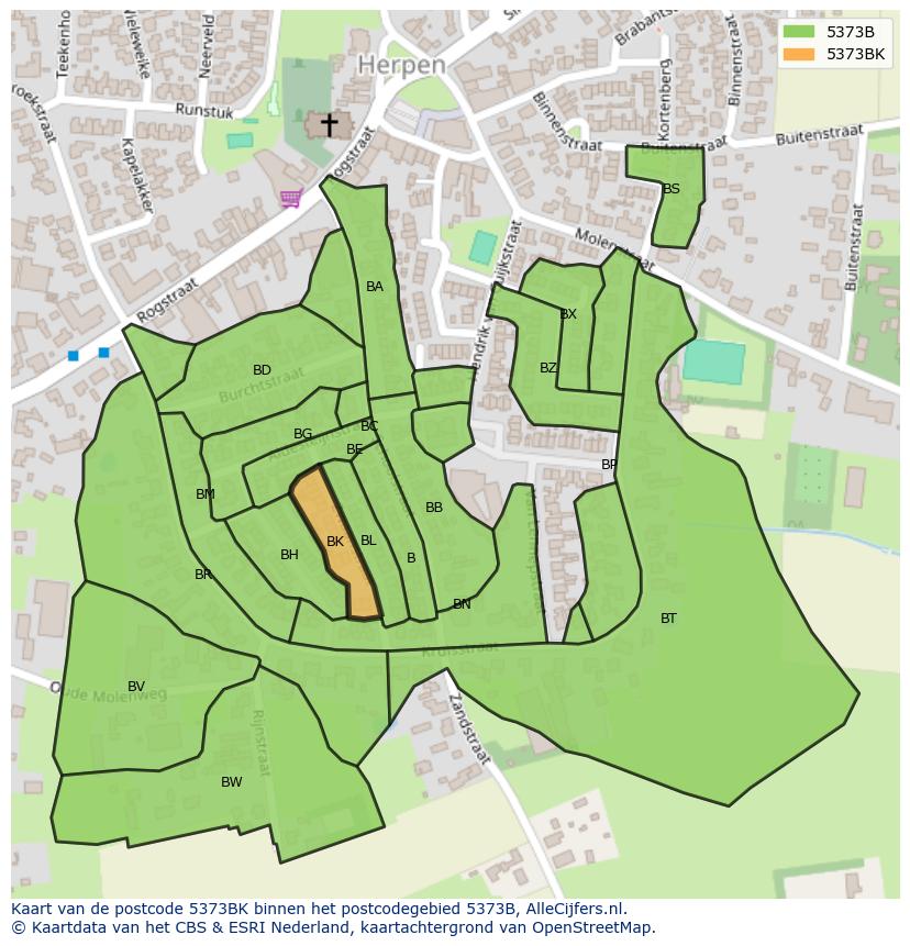 Afbeelding van het postcodegebied 5373 BK op de kaart.