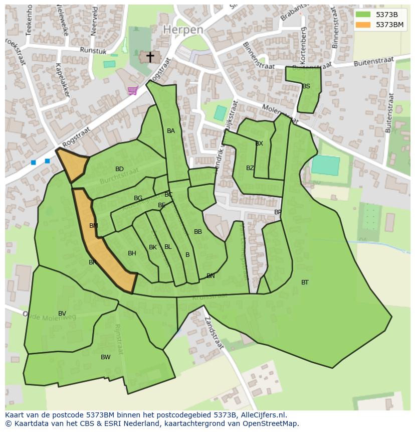 Afbeelding van het postcodegebied 5373 BM op de kaart.
