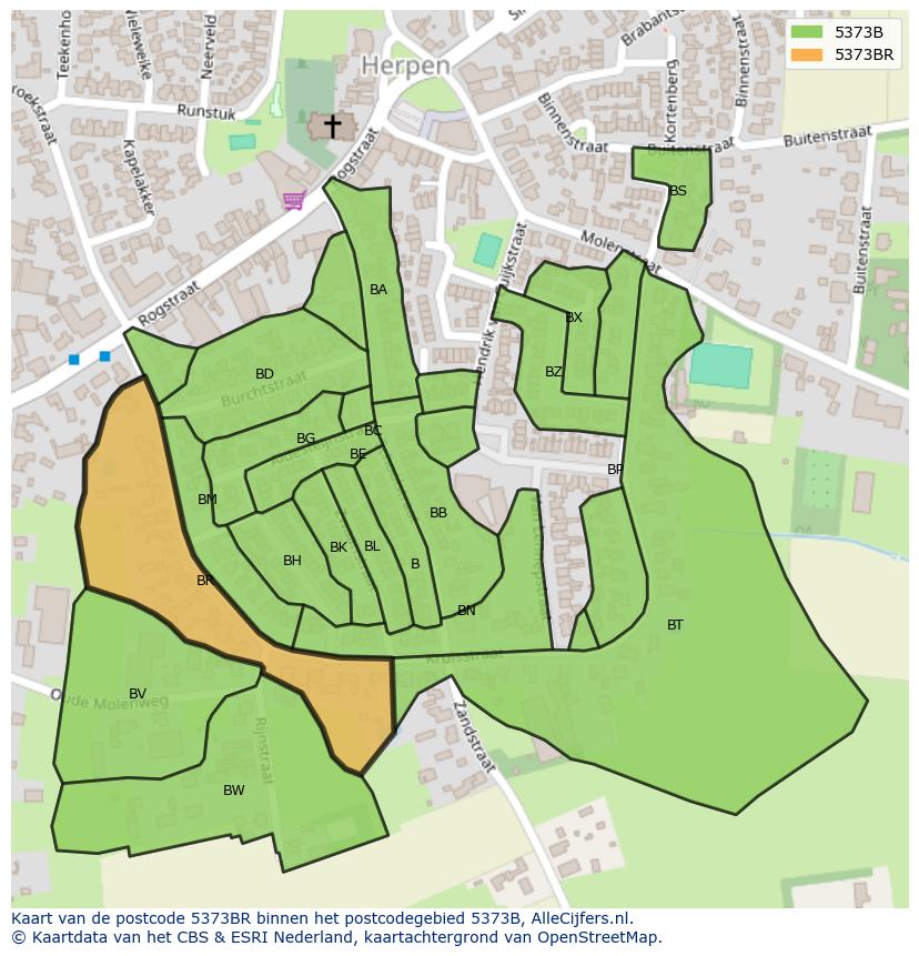 Afbeelding van het postcodegebied 5373 BR op de kaart.