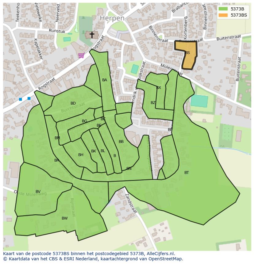 Afbeelding van het postcodegebied 5373 BS op de kaart.