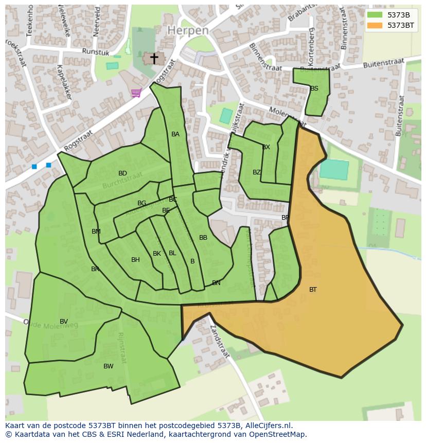 Afbeelding van het postcodegebied 5373 BT op de kaart.