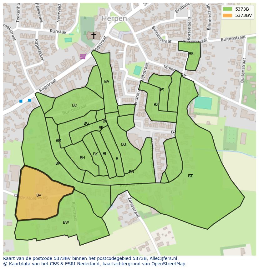 Afbeelding van het postcodegebied 5373 BV op de kaart.