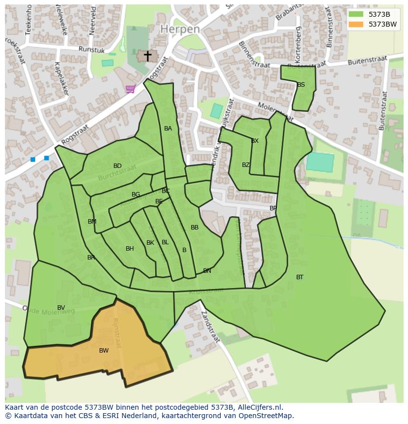 Afbeelding van het postcodegebied 5373 BW op de kaart.