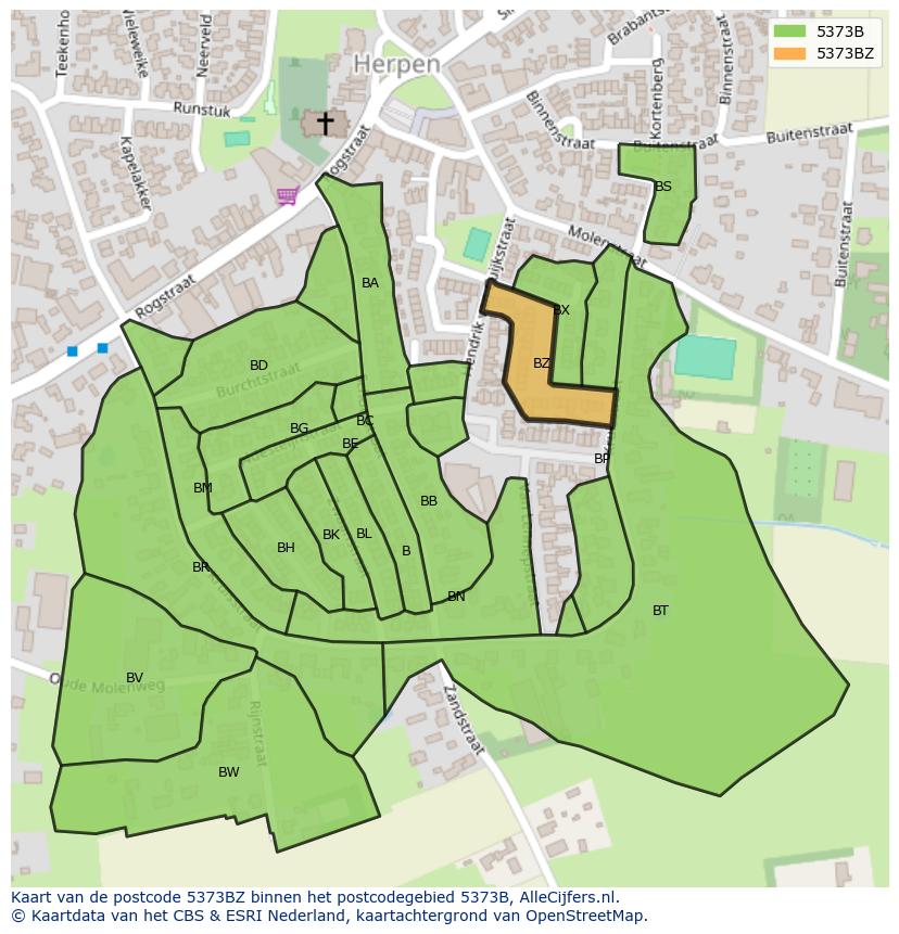 Afbeelding van het postcodegebied 5373 BZ op de kaart.