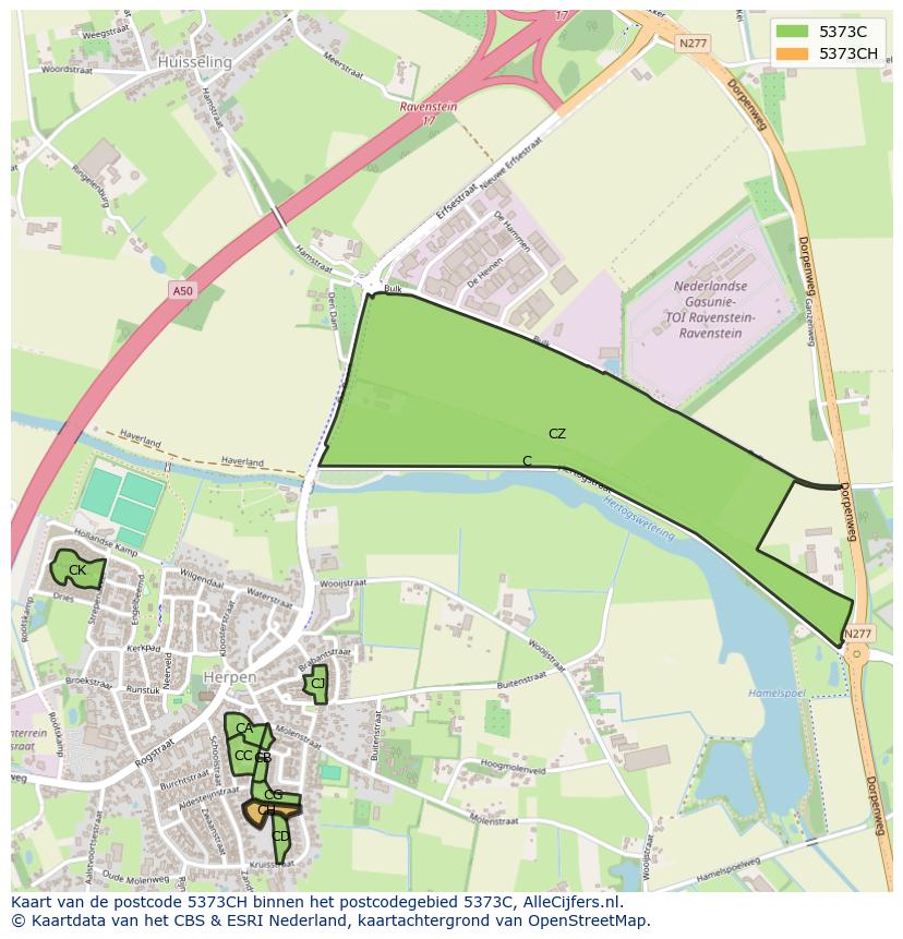 Afbeelding van het postcodegebied 5373 CH op de kaart.
