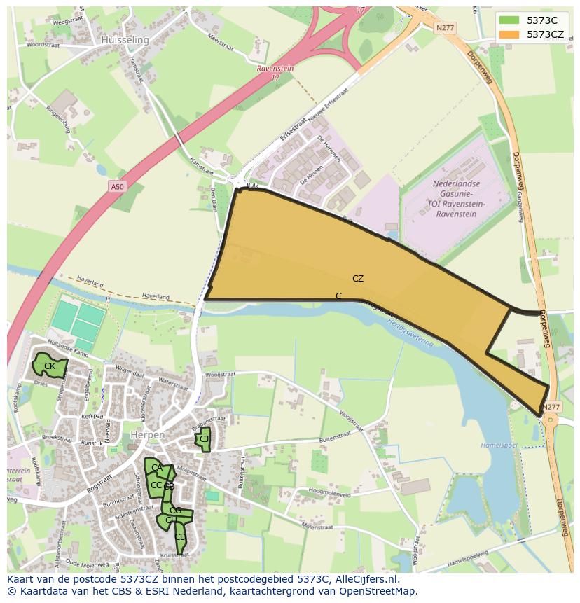 Afbeelding van het postcodegebied 5373 CZ op de kaart.