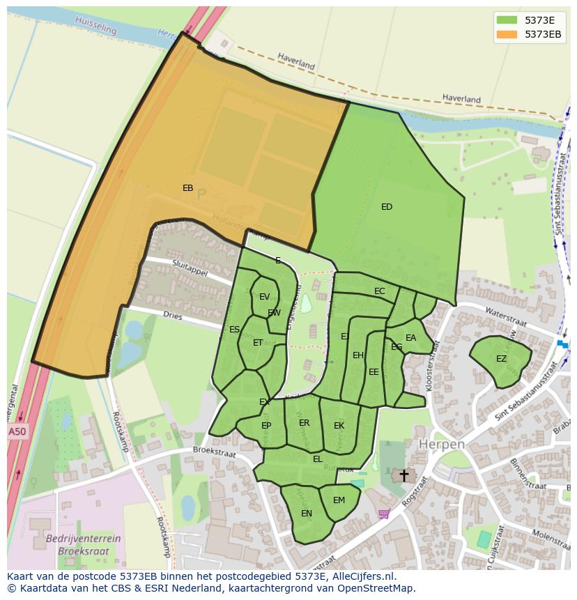 Afbeelding van het postcodegebied 5373 EB op de kaart.