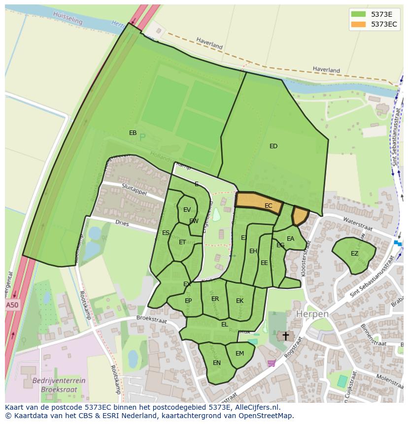 Afbeelding van het postcodegebied 5373 EC op de kaart.
