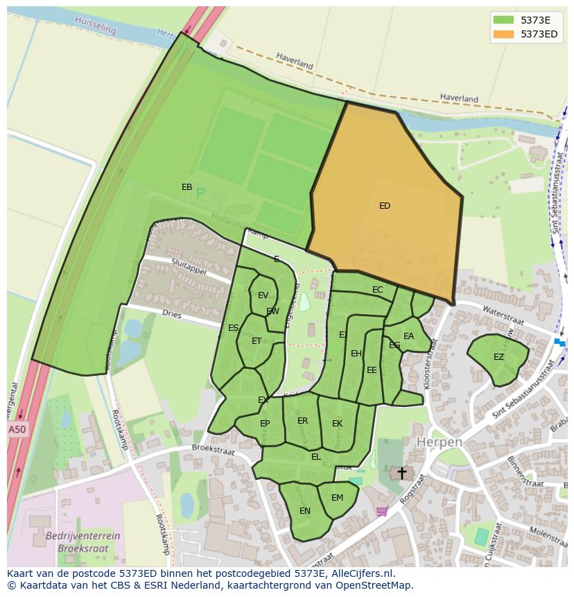 Afbeelding van het postcodegebied 5373 ED op de kaart.