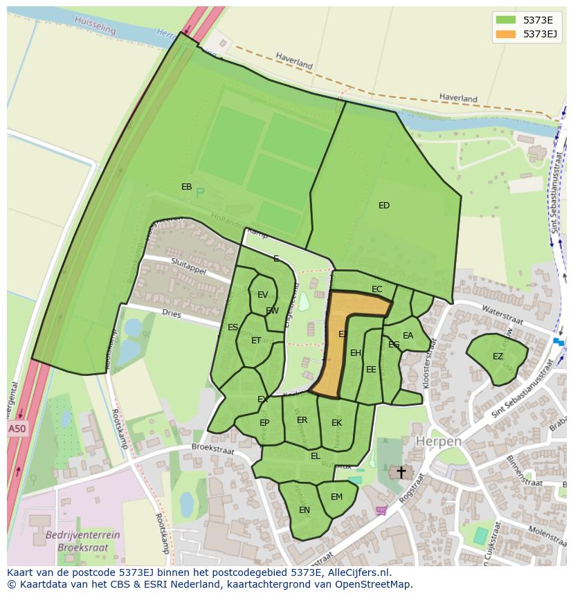 Afbeelding van het postcodegebied 5373 EJ op de kaart.