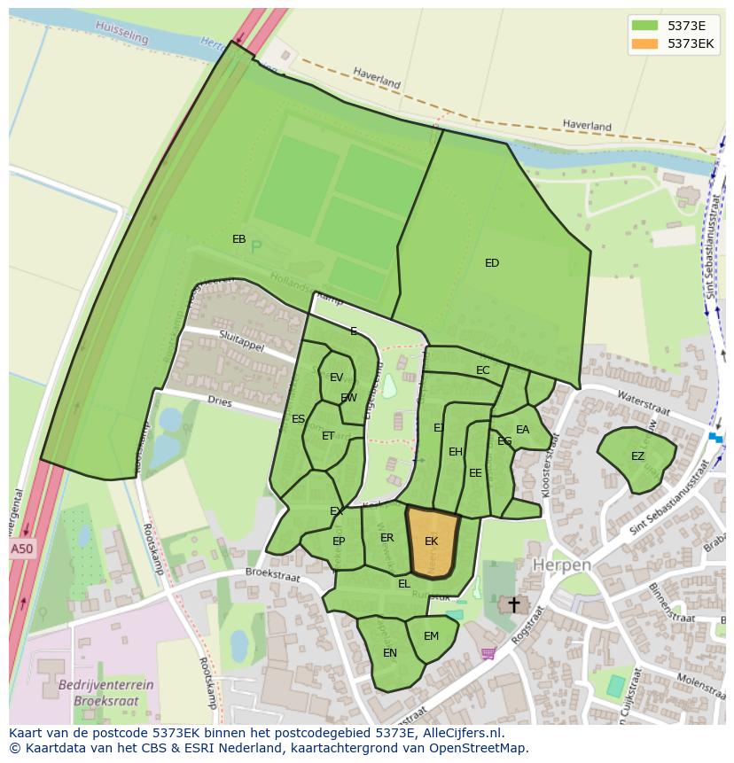 Afbeelding van het postcodegebied 5373 EK op de kaart.