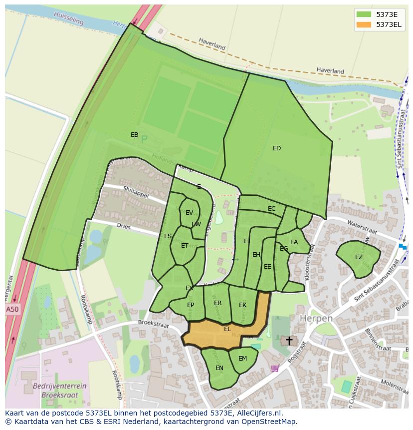 Afbeelding van het postcodegebied 5373 EL op de kaart.
