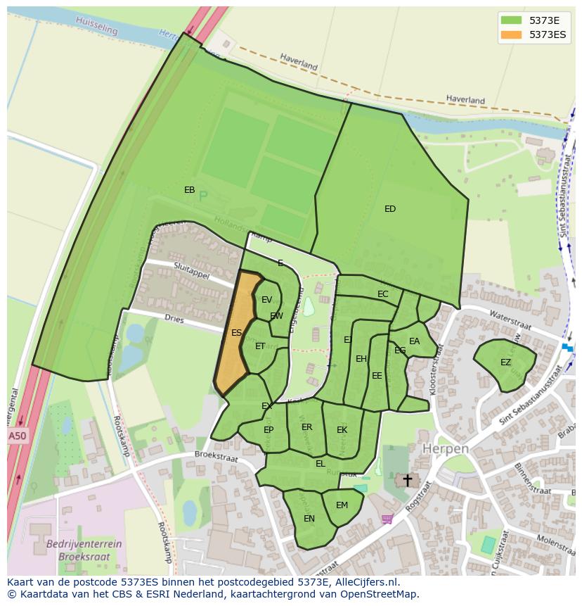 Afbeelding van het postcodegebied 5373 ES op de kaart.