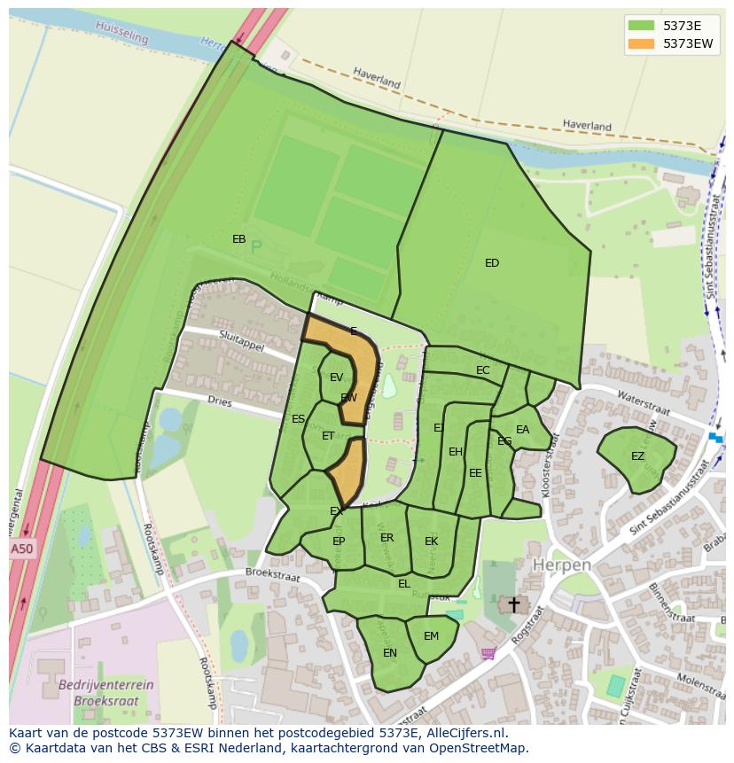 Afbeelding van het postcodegebied 5373 EW op de kaart.