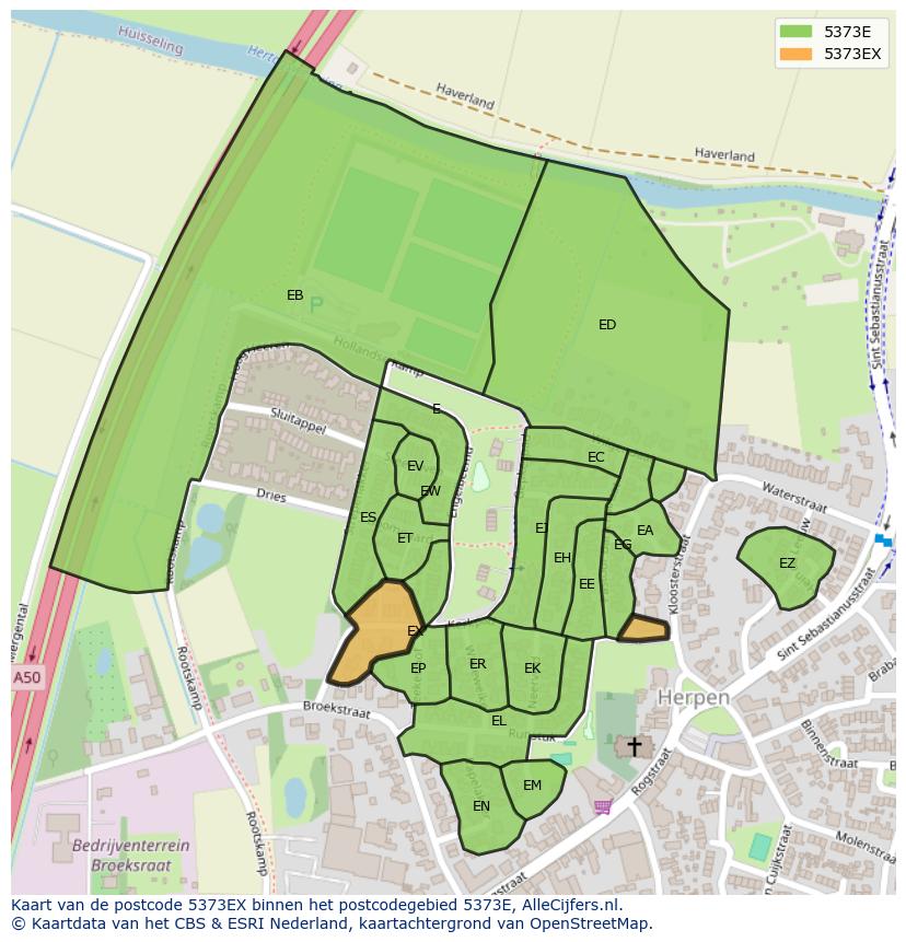 Afbeelding van het postcodegebied 5373 EX op de kaart.