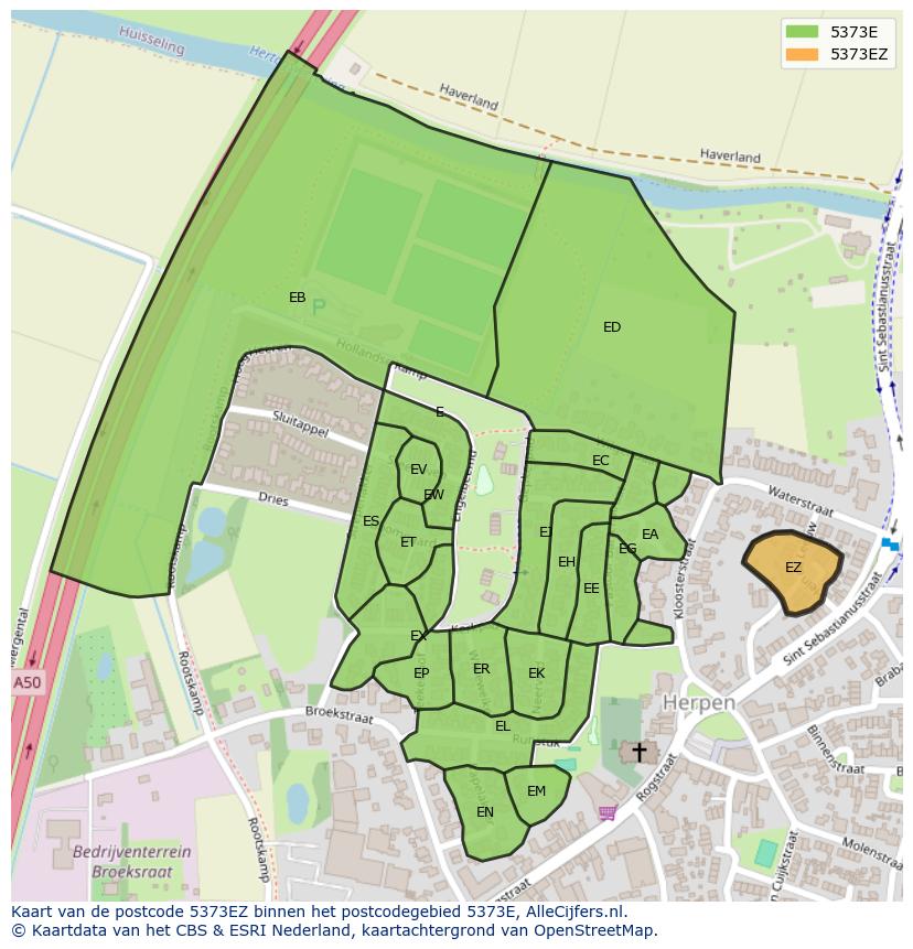 Afbeelding van het postcodegebied 5373 EZ op de kaart.